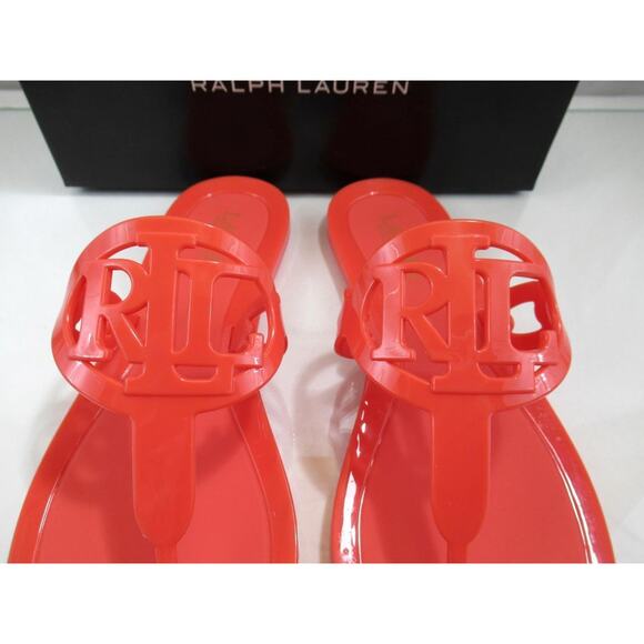 Lauren Ralph Lauren Audrie Jelly Logo Slide Thong Sandal Flat Heel Orange Size 7 - Picture 5 of 7